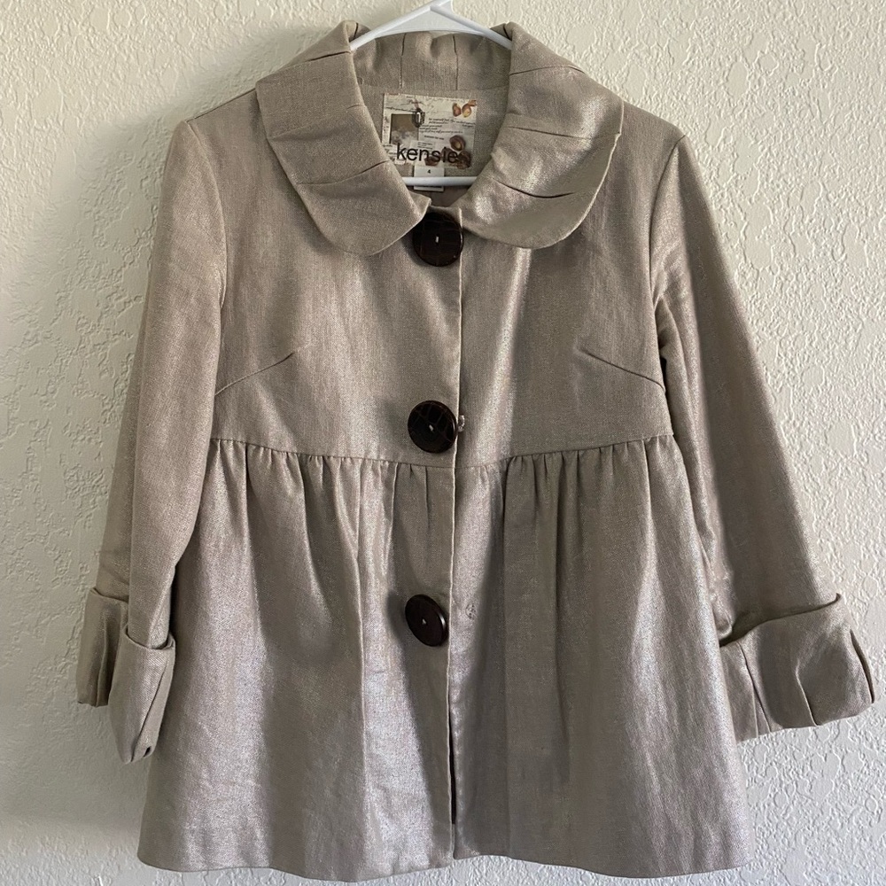 Kensie Women Metallic Beige Blazer/Jacket (Size 4)